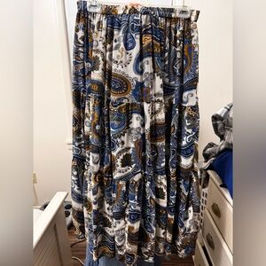 Paisley Tiered Maxi Skirt in Navy and White